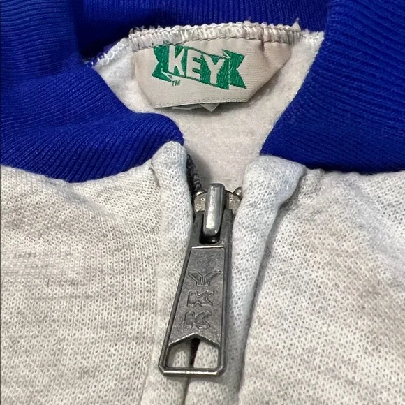 Vintage KEY heather gray zip up jacket with blue accents - Picture 2 of 3
